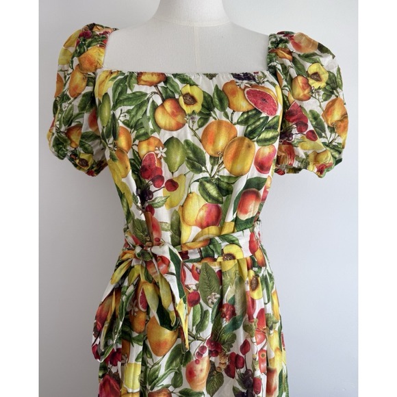 Antonio Melani Charlotte Dress Size 2 Floral Fruit Tiered Maxi Puff Sleeve Lemon - Picture 7 of 13
